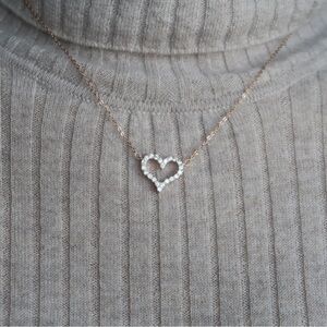Silver / Rose Gold Open Heart Necklace, Diamond Cubic Zirconia Promise Pendant